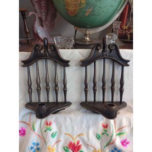 Set of 2 Boho 1974 Home Interiors/ Homco Wall Sconces - Wood Look